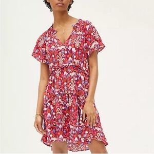 Anthropologie Robin Tiered Floral Ikat Cat Print Dress Womens Large